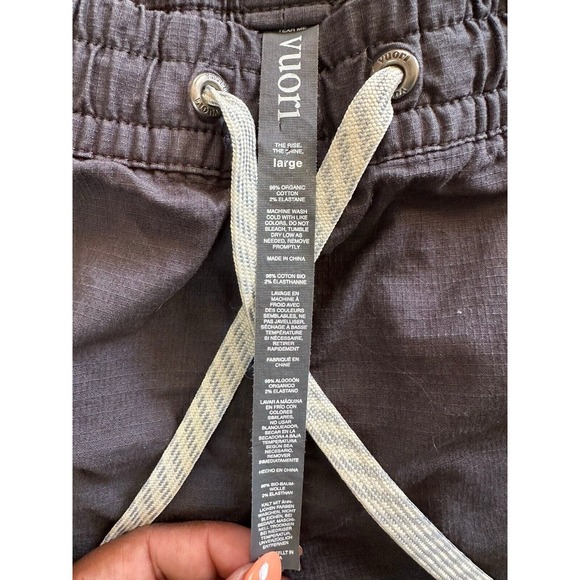 Vuori Women's Vintage Ripstop Shorts Size L Charcoal Gray Raw Hem Drawstring - Picture 9 of 9